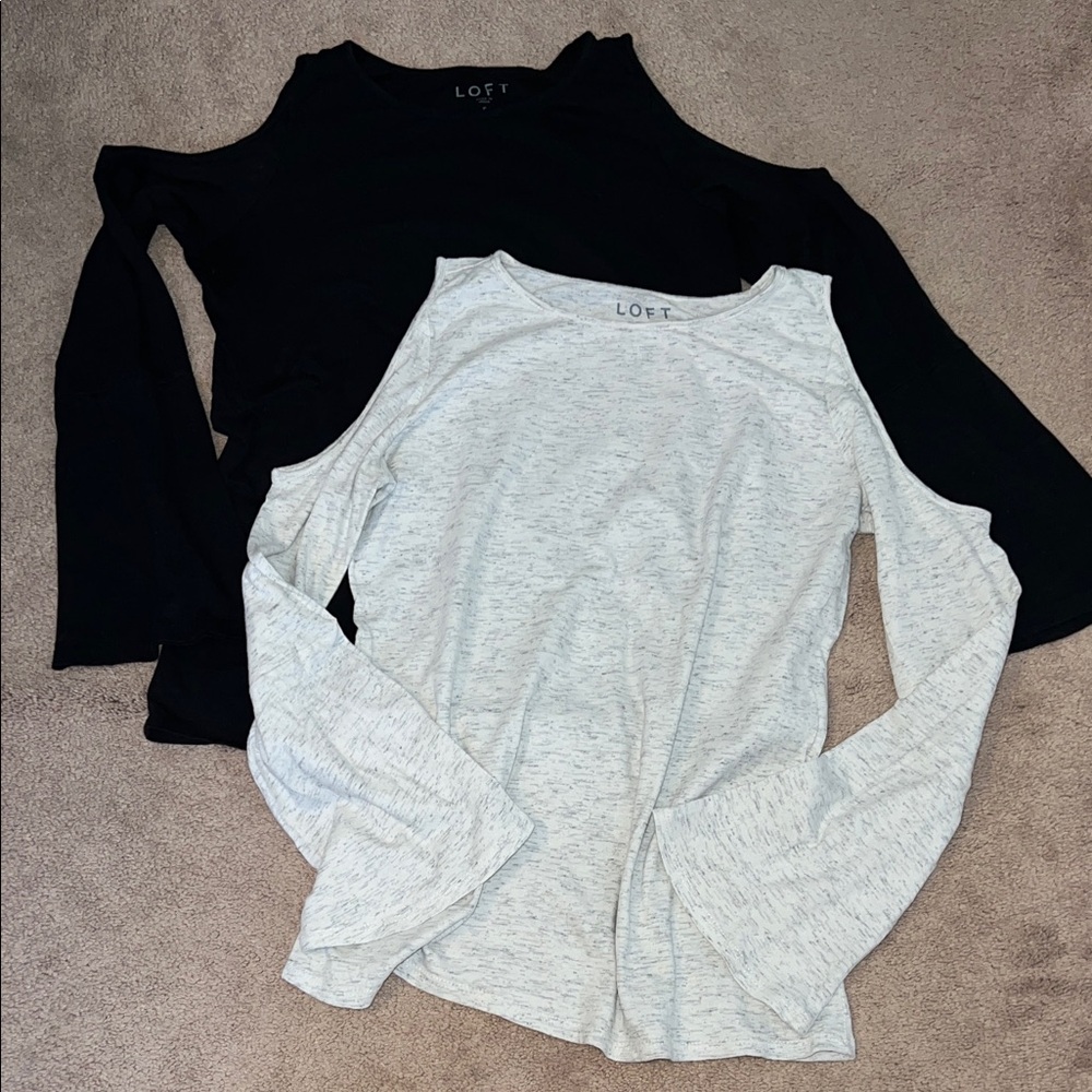 2! LOFT Black and Cream Cold Shoulder Tops